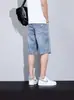 Shorts Jeans de Lyocell Tencel Finos de Verão para Homens, Marca da Moda Soltos Retos de Seda Gelada Casuais de Comprimento Médio