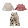 Conjunto de Três Peças Calça de Bolinhas Gatinho Desenho Animado Estilo Coreano para Meninas Estilo Primavera/Outono 2026 Nova Moda Infantil Conjunto para Menininha