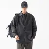 Chamarra de mezclilla negra de alta gama para hombre Primavera y Otoño 2025 Nueva Slim-fit talla grande Chamarra de mezclilla tipo levita para hombre