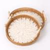 Bandeja Redonda de Rattan con Dos Asas en Forma de Concha para Almacenamiento, Bohemio Hecho a Mano, Rattan Tejido, Accesorios para Postres, Snacks y Horneado