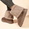 Botas de Neve Femininas Europeias e Americanas Transfronteiriças de Inverno Forradas com Pelo de Pelúcia Média Base Plana Cano Curto Quentes para Neve Sapatos de Algodão