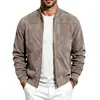 Moda otoñal masculina transfronteriza: Chaqueta bomber de gamuza de color liso estilo americano con cuello de béisbol y cremallera
