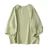 Camiseta de Manga Murciélago con Cuello Redondo Estilo Europeo para Mujer Tallas Grandes, Algodón Lino, Nueva Holgada, Oculta el Vientre, Adelgazante, Top de Manga Tres Cuartos