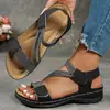 Sandalias de Verano 225 Nuevas para Amazon Europeo y Americano con Bordes Cosidos, Tacones de Cuña, Correas de Velcro Casuales y Sandalias Elásticas de Talla Grande