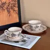 Prato Raso de Jantar, Tigela de Arroz, Xícara de Café com Pires em Porcelana Azul e Branca Estilo Europeu com Padrão de Orquídeas, Conjunto de Louças Domésticas, Prato, Tigela de Arroz