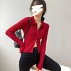 Jia tecido casaco suéter grosso 2023 novo francês zíper lapela moda feminina malha cardigan B8060