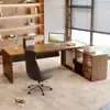 Mesa de Escritório de Madeira Maciça de Luxo Leve Mesa para Chefe Gerente de Escritório Bancada de Trabalho Mesa de Computador Mesa em L com Armário Lateral