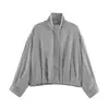 Chaqueta Bomber de Cuadros Nueva Otoño 2026 para Mujer Cuello Alto Dobladillo Corto Plisado Holgada Informal Ropa Exterior de Cuadros