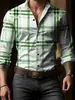 Camisa masculina de manga longa para comércio exterior transfronteiriço com estampa digital xadrez de bolinhas casual business com colarinho