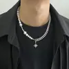 Collar de Acero de Titanio con Perlas y Estrella de Diseño Nicho Transfronterizo Europeo y Americano, Estilo Simple, Moda Popular, Cadena para Clavícula para Hombres y Mujeres