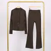 Conjunto Lulu Df de Jaqueta com Capuz Estampada e Calça Flare, Gola Alta Justa, Zíper Dourado Elástico, Roupa para Fitness Yoga