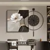 Piedra Llega a Restaurante de la Suerte Pintura Decorativa con Reloj Lujo Ligero Sensación de Gama Alta Pintura de Pared para Comedor Reloj de Pared Simple Transfronterizo