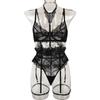 Conjunto Sexy de Tres Piezas Transfronterizo Europeo y Americano Más Vendido en Amazon Verano 2024 Encaje de Pestañas Empalme de Encaje con Cuello Halter Tobillera