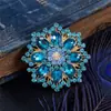 Broche Feminino Elegante de Moda Corsage Floral Liga de Zinco Incrustado Vidro Azul Strass Pino Fixo Acessórios para Roupas