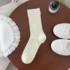 Calcetines Blancos de Encaje para Mujer, Calcetines de Malla Fina Transpirables de Algodón Hueco para Verano, Calcetines de Estilo Ballet a Media Pantorrilla