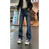 Jeans Masculino Padrão Raio Bigodes de Gato Azul Retrô Calças Primavera e Outono Estilo Americano High Street Caimento Limpo Calças Ligeiramente Flare