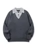 Yidao Roupas Vintage 2026 Outono Novo Vintage Preguiçoso Design Simples Tricô de Contraste de Cor Falso Duas Peças Gola V