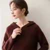 Ropa Nueva de Mujer Otoño/Invierno 2026 Suéter de Lana Tejido Grueso con Capucha y Media Cremallera Cachemir Holgado Grueso Hombros Caídos