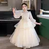 Vestido de Anfitriã para Meninas Novo Vestido de Princesa de Tule com Lantejoulas de Manga Longa Festa de Aniversário Festa Vestido para Apresentação de Piano