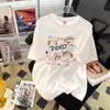 Nova Estilo Primavera e Verão Camiseta Estampada de Seda Leiteira de Manga Curta para Mulheres, Top Feminino de Nicho Solto e Versátil Celebridade da Internet