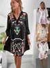 2026 Ropa de Mujer Transfronteriza Europea y Americana Nuevo Estilo de Verano Cuello en V Encaje Empalmado Casual Versátil Vestido Estampado