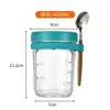 Taza de Desayuno de Avena Nocturna Tapa Sellada Portátil Cuchara Cereal Taza Sellada Vaso de Vidrio Mason para Avena Vaso de Agua