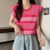 Camiseta de Punto sin Mangas a Rayas Color Block Estilo Europeo para Mujer, Verano 2026 Nuevo Trendy Juvenil Top de Tirantes de Seda de Hielo