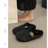Pantuflas de algodón 2026, pantuflas de felpa para mujer, adecuadas para usar en exteriores, otoño e invierno, forradas de felpa, con suela gruesa, modelo nuevo, punta cerrada, negro de alta gama