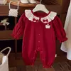 Macacão de bebê para primavera e outono, vestido estilo princesa para recém-nascido de um ano, roupinha para bebê de um mês, macacão de 100 dias, macacão de manga longa