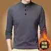 Camiseta de Manga Larga para Hombre de Comercio Exterior Otoño Ropa de Hombre Polar de Doble Cara Botones Cuello Alto Pulóver Cuello Redondo Manga Larga Hombre
