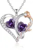 Collar Colgante Doble Corazón Rosa de Plata S925 para Mujer Cadena Clavícula Corazón de Amor Regalo de San Valentín para Novia Joyería de Moda