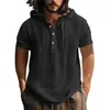 Camiseta de algodão e linho com capuz, manga curta, casual, masculina, de praia, nova, europeia e americana, para 2026, transfronteiriça, primavera-verão