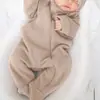 Mono de algodón para bebé con cremallera, sudadera con capucha de color liso cálida para otoño e invierno, para niños y niñas