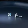 Pendientes de botón Nalan de plata de ley S925 con diseño de trébol de cuatro hojas en degradado azul y diamantes Exquisitos Simples de Nicho M08142