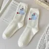 Calcetines de Lana Australiana con Animales de Dibujos Animados para Mujer, Calcetines Gruesos de Invierno Forrados de Felpa hasta la Mitad de la Pantorrilla, Calcetines Cálidos Blanco Crudo, Calcetines para Dormir en Casa