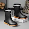 Botas de lluvia duraderas con puños elásticos, altura hasta la pantorrilla, estilo para hombre, impermeables, antideslizantes, cálidas, adecuadas para pescar, uso en la cocina y como botas de trabajo