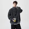 Suéter Cárdigan Retro Americano con Estampado de Leopardo y Cuello Alto para Hombres y Mujeres, Marca de Tendencia Otoño e Invierno, Chaqueta de Punto Holgada Estilo Perezoso para Parejas
