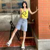 Jeans Reta Cintura Alta Versátil Emagrecedor Calça Jeans Botões Múltiplos Ajustável Estilo Coreano 2024 Novos Shorts para Mulheres
