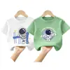 Camiseta de Verão de Algodão Puro de Manga Curta para Meninos 2026 Nova Estampa de Desenho Roupas Infantis Tops Finos para Bebês Meninos t