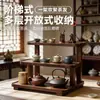 Prateleira de mesa de chá, tampo de mesa de sala de chá, suporte de armazenamento para xícaras de chá, pequeno suporte de chá estilo chinês novo, suporte de exibição de conjunto de chá para bancada
