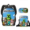 Set de tres piezas de mercancía de juego de Minecraft transfronterizo: mochila escolar, estuche de gran capacidad y bolso pequeño de hombro para estudiantes