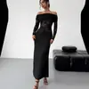 Vestido Longo de Verão com Recortes Novo Estilo Europeu e Americano Comércio Exterior Uma Alça Renda Manga Longa. Vestido Bodycon Sexy para Mulheres