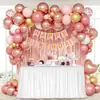 Set de arco de globos bestseller transfronterizo en color oro rosa y rosa claro con cortina de flecos de lluvia y globos de foil en forma de corazón para la decoración del primer cumpleaños de una niña