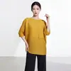 Top Plisado Estilo Miyake, Artículo Caliente de Verano, Corte Holgado Irregular, Diseño de Manga Media Adelgazante, Camiseta Simple y Versátil