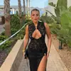 Europa y Estados Unidos estilo ins transfronterizo nuevo sexy moda encaje hueco abertura alta ajustado sin mangas vestido