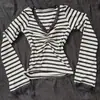 Camiseta de Manga Larga con Estampado Retro Americano de Primavera Temprana Transfronteriza, Rayas, Encaje, Patchwork, Subcultura Y2K, Top, Venta al por Mayor