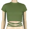 Venta caliente de verano Ins europeo y americano nuevo sexy camiseta ombliguera para mujer con tiras de encaje, top ajustado adelgazante con cordón, manga corta