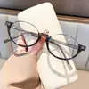 Gafas Retro Británicas Ovaladas de Media Montura para Mujeres con Miopía, Rostro Pequeño, Monturas de Estilo Nerd Literario, Ojo de Gato
