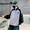 Suéter de Outono para Meninos 2024 Novo Estilo Camisa Polo Infantil Média e Grande Estilo Ocidental Camisa Básica Coreana para Crianças Top Tendência para Meninos