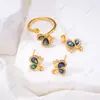Conjunto de Três Peças com Anel, Brincos e Pingente de Pérola com Borboleta Microcravejada e Design de Abalone, Luxo Acessível DIY de Alta Qualidade